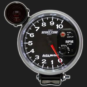 Прибор Auto Meter style тахометр /125 мм/, внешняя вспышка, белая подсветка, на подставке, 0-10000 RPM