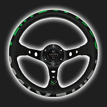 Руль (320 мм) с выносом 9 см, кожа, чёрный, с зелёной надписью VERTEX 1996 Style