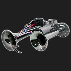 Сигнал звуковой воздушный двухрожковый, со встроенным компрессором, хром (комплект)