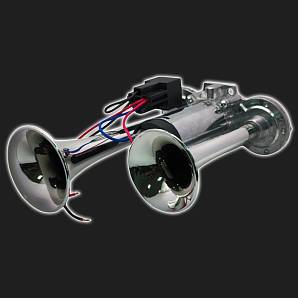 Сигнал звуковой воздушный двухрожковый, со встроенным компрессором, хром (комплект) Сигнал звуковой воздушный двухрожковый, со встроенным компрессором, хром (комплект)