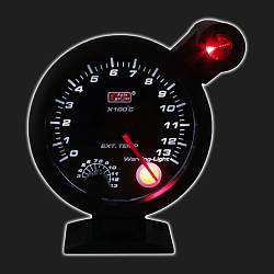 Прибор AUTO GAUGE температуры выхлопных газов /95 мм/ c дополнительной внешней вспышкой, чёрный, с супербелой подсветкой, на подставке