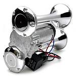 Сигнал звуковой воздушный двухрожковый, со встроенным компрессором, хром (комплект) Сигнал звуковой воздушный двухрожковый, со встроенным компрессором, хром (комплект)