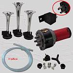 Сигнал звуковой воздушный трёхрожковый, хром (комплект) Сигнал звуковой воздушный трёхрожковый, хром (комплект)