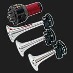 Сигнал звуковой воздушный трёхрожковый, хром (комплект) Сигнал звуковой воздушный трёхрожковый, хром (комплект)