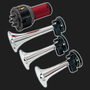 Сигнал звуковой воздушный трёхрожковый, хром (комплект) Сигнал звуковой воздушный трёхрожковый, хром (комплект)