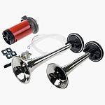 Сигнал звуковой воздушный двухрожковый, хром (комплект) Сигнал звуковой воздушный двухрожковый, хром (комплект)