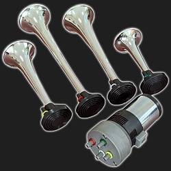 Сигнал звуковой воздушный четырёхрожковый, с мелодией, хром (комплект) Сигнал звуковой воздушный четырёхрожковый, с мелодией, хром (комплект)