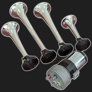 Сигнал звуковой воздушный четырёхрожковый, с мелодией, хром (комплект)