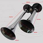 Сигнал звуковой воздушный двухрожковый, спаренный, хром (комплект) Сигнал звуковой воздушный двухрожковый, спаренный, хром (комплект)