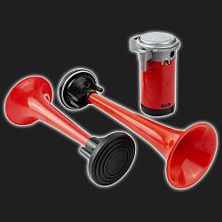 Сигнал звуковой воздушный двухрожковый,  красный (комплект)