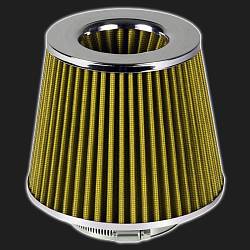 Фильтр воздушный нулевого сопротивления MPH Mega Flow /жёлтый, хром/ D-74 мм (инжекторный)