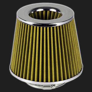 Фильтр воздушный нулевого сопротивления MPH Mega Flow /жёлтый, хром/ D-74 мм (инжекторный)