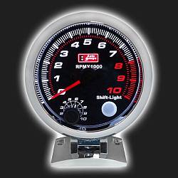 Прибор AUTO GAUGE тахометр  /95 мм/ со вспышкой, чёрный циферблат, с супербелой подсветкой, на подставке, 0-10000 RPM